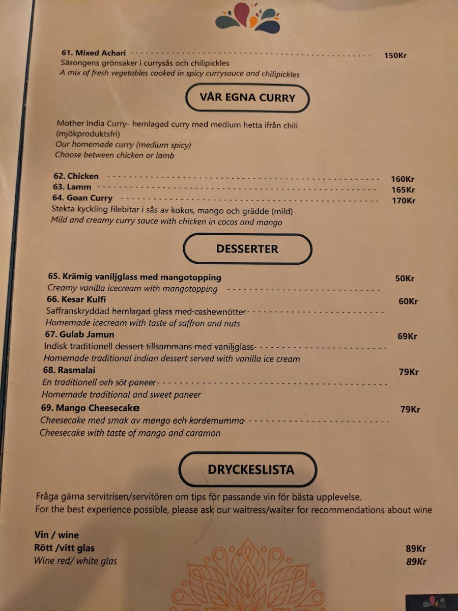 Menu Mother India Stockholm-1