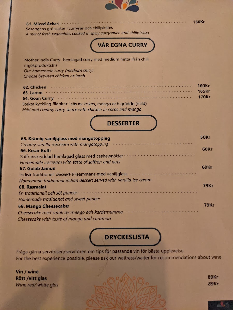 Menu Mother India Stockholm-2